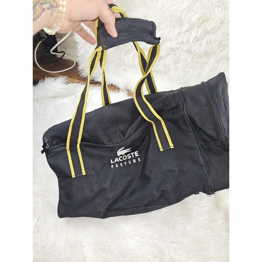 Lacoste Men's/Women's Traveler Weekender Adjustable strap Tote Bag Black & Neon
